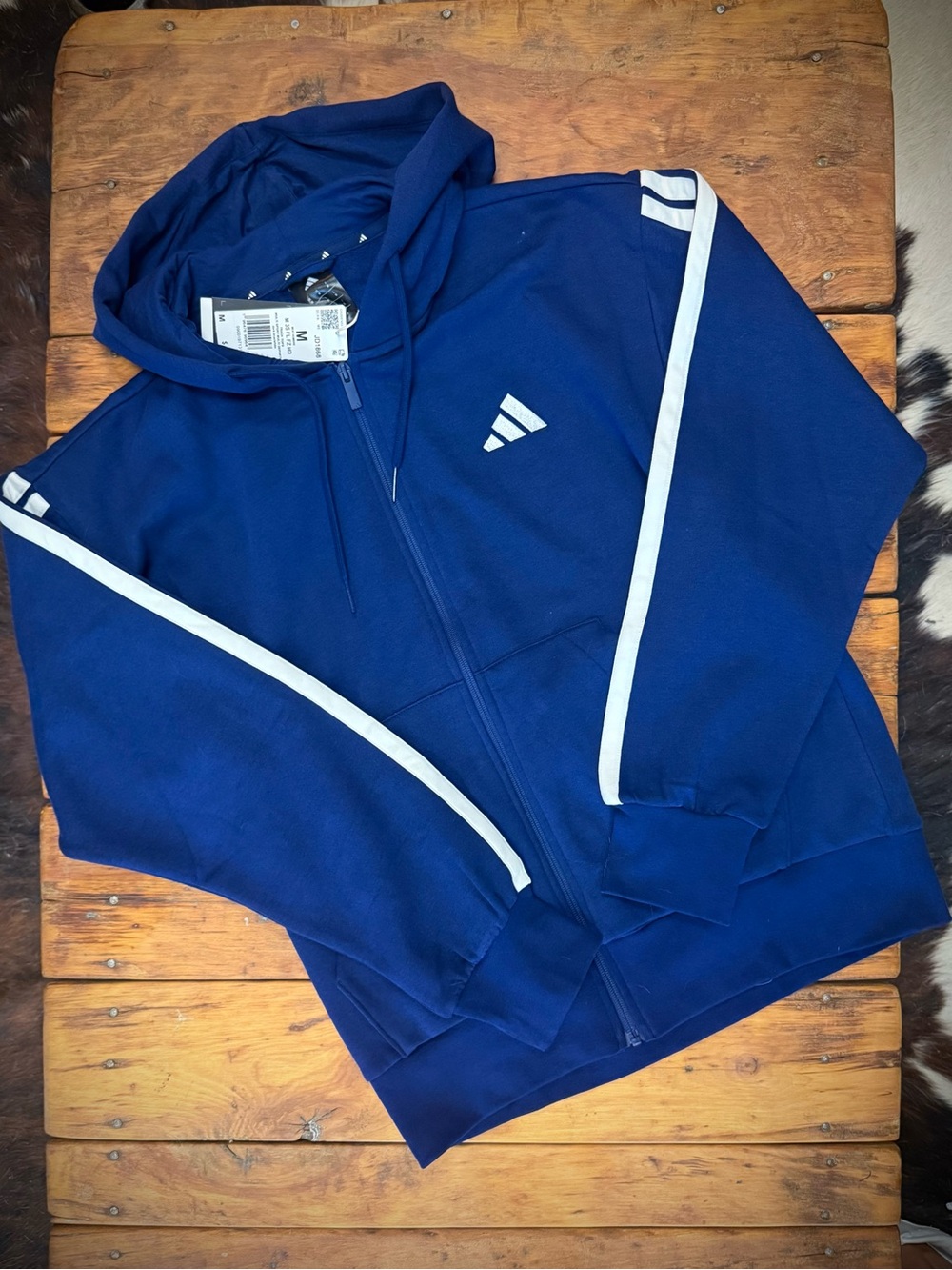Adidas Essentials 3-stripe fleece zip-up hoodie. NWT